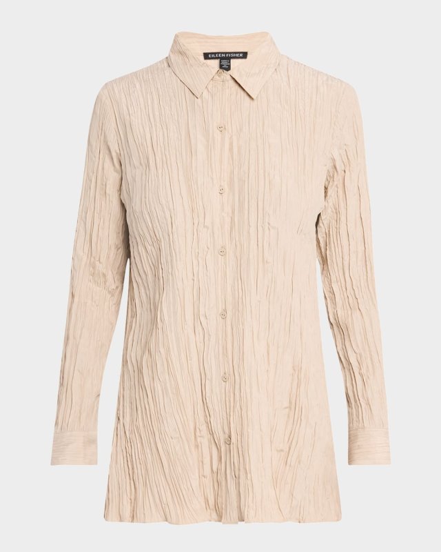 Crinkled Side-Slit Habotai Silk Shirt